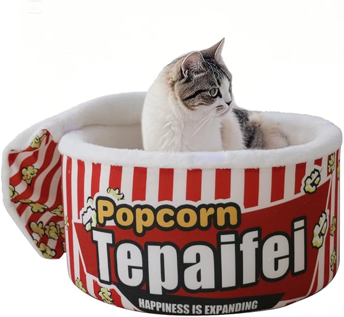 Cute Cat Beds for Indoor Cats, Soft Small Dog Beds, Washable Pet Beds for Puppy and Kitty, Funny Popcorn Cat Beds, 20 inch