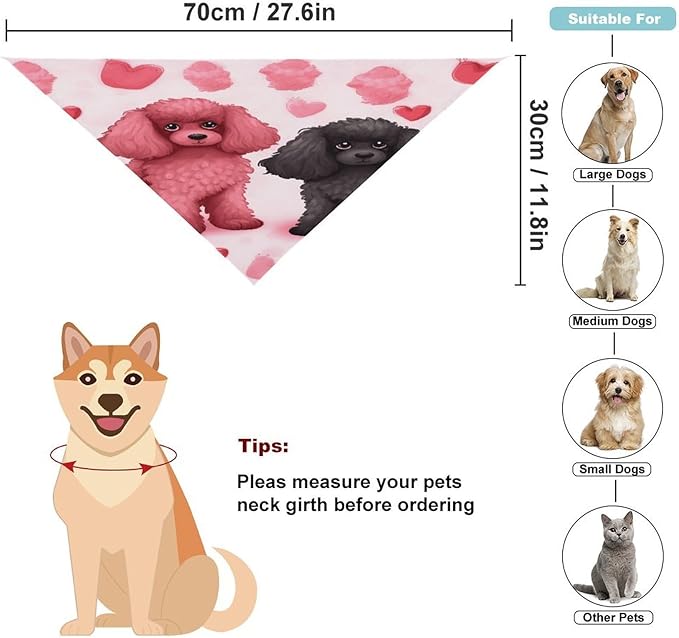 Dog Bandana Spring Pet Scarf Adjustable Triangle Pink Poodles Dogs Printing Dog Bib Washable Polyester Puppy Bandana for Small Medium Large Dogs Cat Birthday Party Supplies