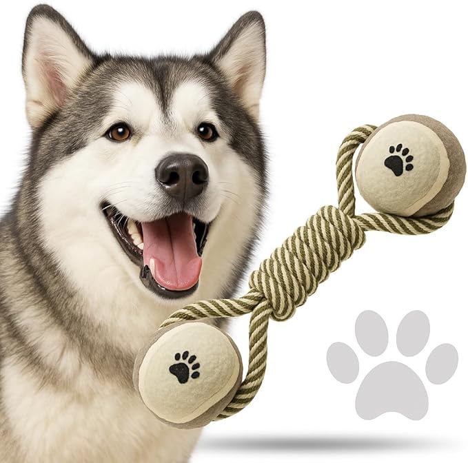 Dog Rope Chew Toy with Tennis Balls – Durable Dental Tug Toy for Puppies & Small to Large Dogs