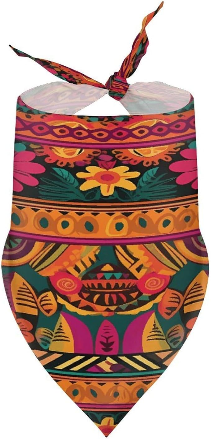 Dog Bandana Spring Pet Scarf Adjustable Triangle Mexican Folk Art Boho Printing Dog Bib Washable Polyester Puppy Bandana for Small Medium Large Dogs Cat Birthday Party Supplies