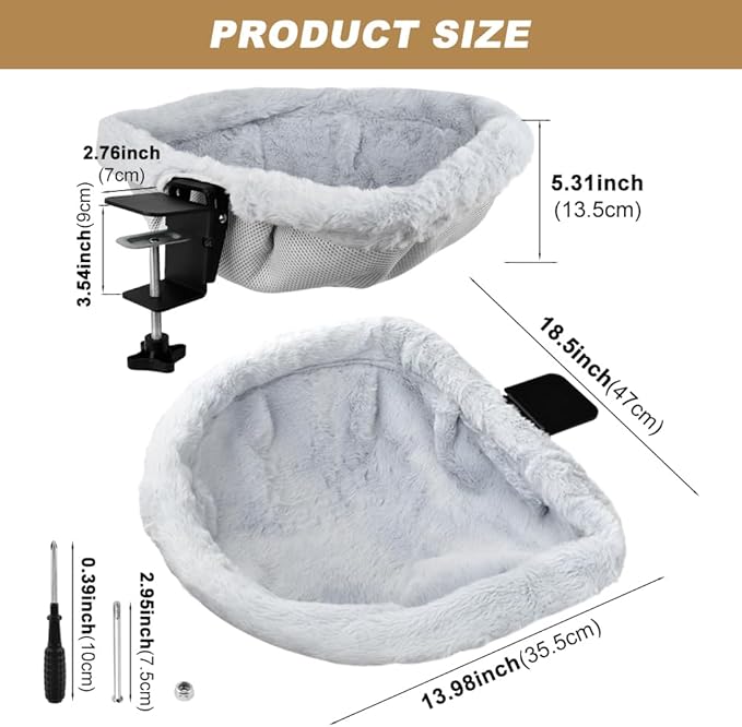 Cat Desk Bed, Ca-t Bed for De-sk, Modern Cat Desk Hammock for Various Desktops, Dual Clamps & Sunken Hammock Design, Holds Up to 40lbs(Color:Light Gray)