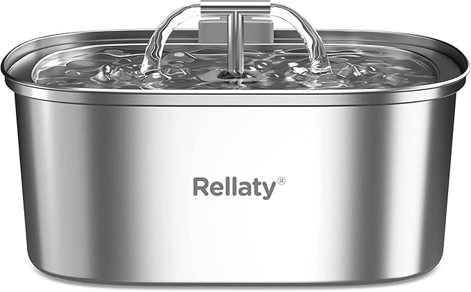 Cat Water Fountain Stainless Steel: 3.2L/108oz Pet Foundatin Water Bowl for Cats Inside Automatic Dog Drinking Dispenser Dish Animal Feeding & Watering Supplies Waterfall with 1 Replacement Filter