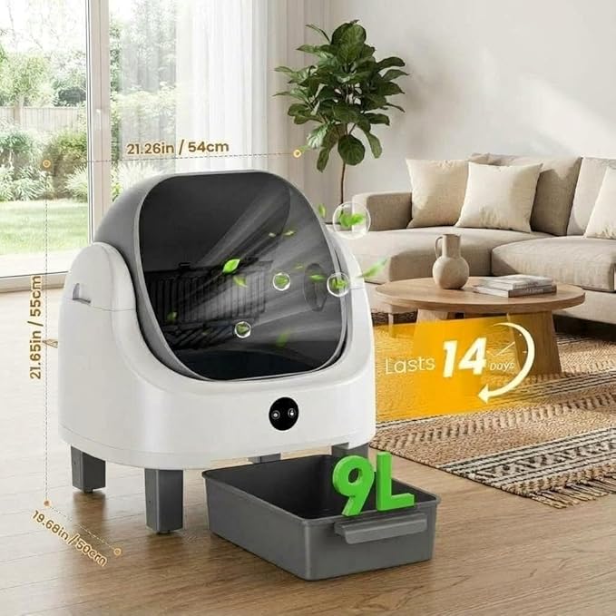 GarveeLife Self Cleaning Litter Box,Automatic Cat Litter Box, Open-Top Robot with APP Control & Real-Time Monitor, Odor Control for Multiple Cats, 96l Capacity, Infrared Safety Sensor - Gray