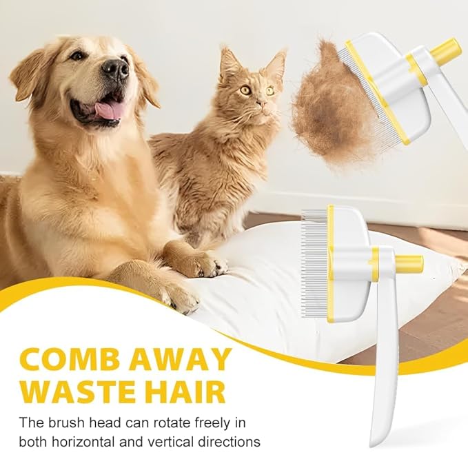 Pet Hair Removal Comb Flea Comb, Multifunctional Cat Brush with Release Button, Grooming Brush Supplies for Detangling Thinning and Shedding, All Hair Types (Green)