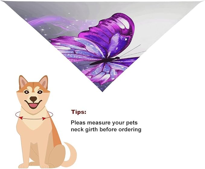 Dog Bandana Spring Pet Scarf Adjustable Triangle Purple Butterfly Printing Dog Bib Washable Polyester Puppy Bandana for Small Medium Large Dogs Cat Birthday Party Supplies