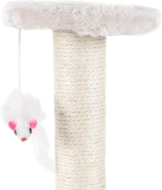 TOYANDONA Beige Sisal Cat Scratching Post 3-Layer Integrated Cat Tree with Hanging Mouse Multi-Level Kitten Activity Tower for Indoor Pet Play and Claw Care