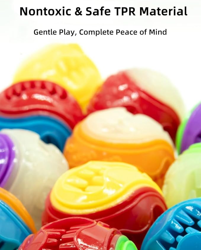 6Pack Dog Treat Dispenser & Squeaky Toy Balls 2.5 Inch/6.5cm Durable Chew Toys for Teeth Cleaning, Slow Feeding Interactive Fetch and Training, Floating Water Toys for Medium Small Dogs