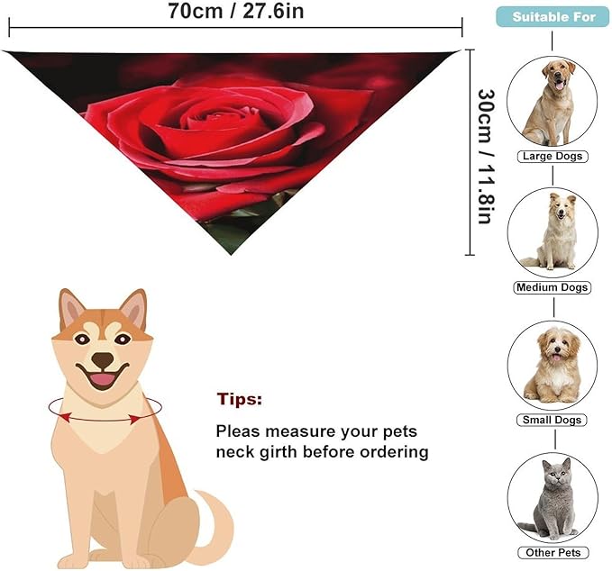 Dog Bandana Spring Pet Scarf Adjustable Triangle Rose Flower Printing Dog Bib Washable Polyester Puppy Bandana for Small Medium Large Dogs Cat Birthday Party Supplies