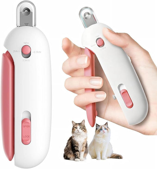 Adjustable Cat Nail Clippers with Security Guard,All-in-One Trimmer & Grooming Supplies for Kittens to Large Cats,Includes Nail File and Storage Container(Pink)