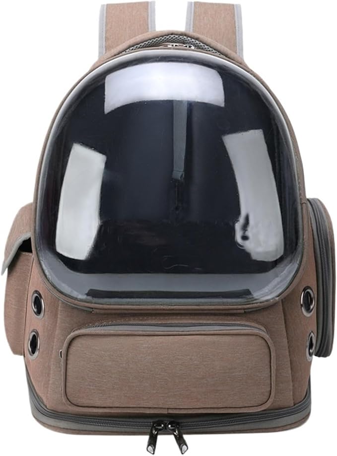 Pet Bag Outdoor Travel Backpack，Compatible for Small Breathable Carrying Supplies Transparent(Khaki)