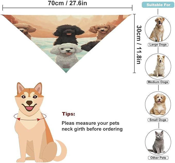 Dog Bandana Spring Pet Scarf Adjustable Triangle Poodles Dogs Printing Dog Bib Washable Polyester Puppy Bandana for Small Medium Large Dogs Cat Birthday Party Supplies