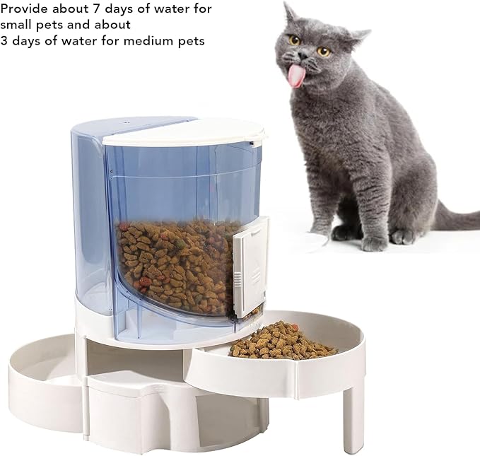 Automatic Dog Cat Feeder Double Layer Dry Wet Separate Rotating Storage Pet Food Feeder Water Dispenser for Small Medium Dog Puppy Kitten (Light Blue)