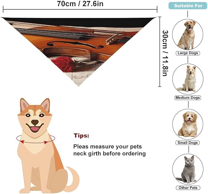 Dog Bandana Spring Pet Scarf Adjustable Triangle Violin Sheet Music Printing Dog Bib Washable Polyester Puppy Bandana for Small Medium Large Dogs Cat Birthday Party Supplies