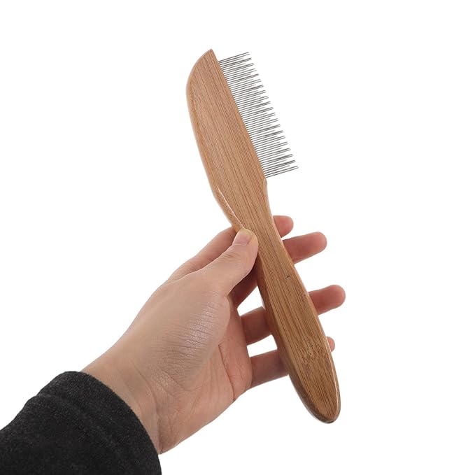 Dog & Cat Grooming Comb - Removes Tangles Knots Matted - Dematting Tool with Stainless Steel Teeth & Non-Slip Wood Handle Short Hair Brush for Home Pet Store