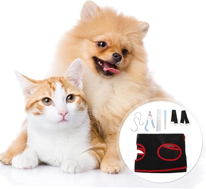 ibasenice 1 Set Pet Grooming Hammock for Cats and Dogs Sturdy Nail Clipper and File Tools Safe and Breathable Sling for Easy Grooming Accessories Included Random Color