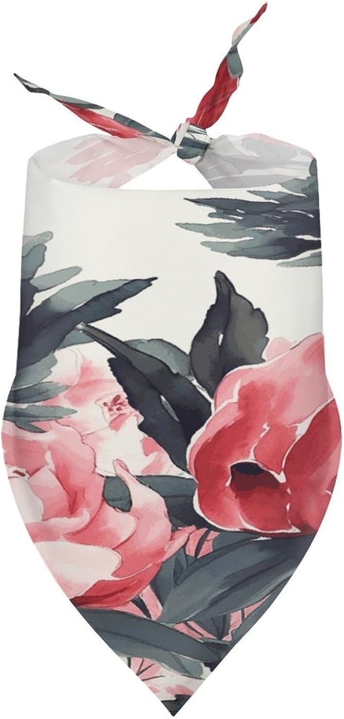 Dog Bandana Spring Pet Scarf Adjustable Triangle Peonies Spring Printing Dog Bib Washable Polyester Puppy Bandana for Small Medium Large Dogs Cat Birthday Party Supplies