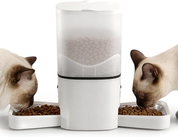 Automatic Cat Feeder with Dual HD Cameras for 2 Cats, 5G/2.4G WiFi Smart Pet Feeder with Night Vision, APP Control, Portion & Schedule Feeding, Multi-Pet Auto Food Dispenser-6L