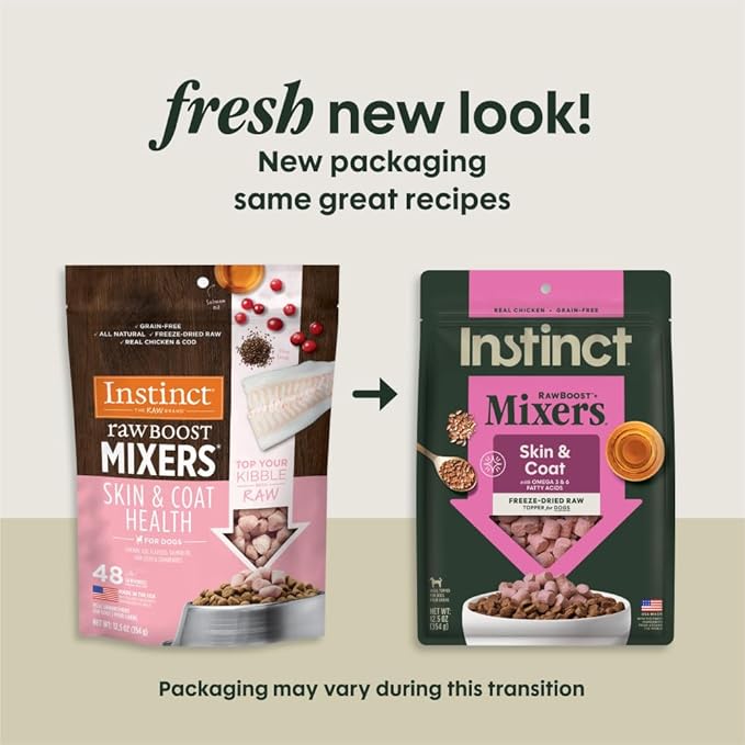 Instinct Raw Boost Mixers Skin & Coat Health Freeze-Dried Dog Food Topper,12.5 oz. Bag,(Pack of 2)