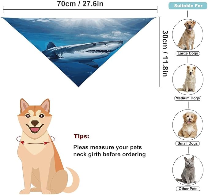 Dog Bandana Spring Pet Scarf Adjustable Triangle Ocean Sea Animal Shark Printing Dog Bib Washable Polyester Puppy Bandana for Small Medium Large Dogs Cat Birthday Party Supplies
