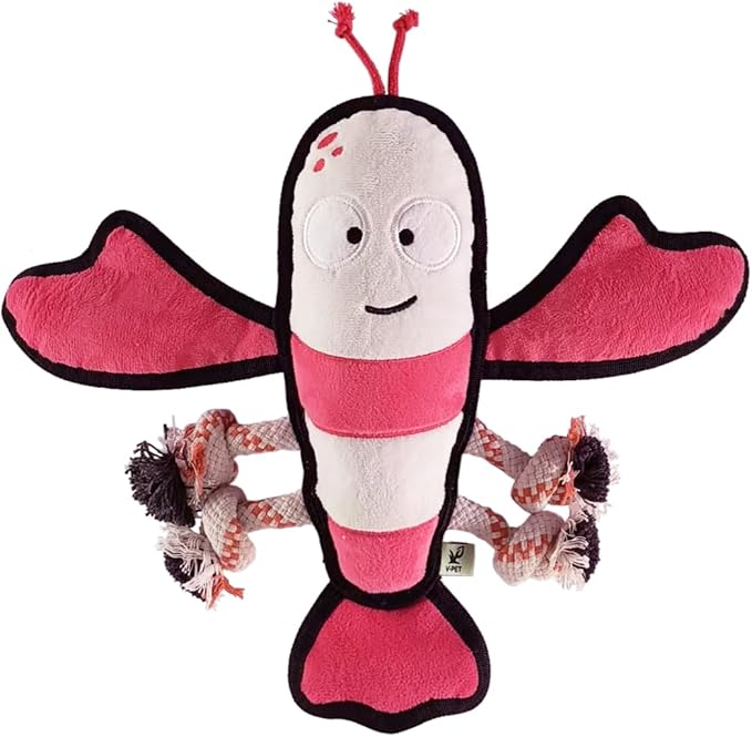 Dog Toy, Squeaky Plush Dog Toy, Rough & Tough Interactive Pet Toy, Recycled Fabric and Double Stitched (Lobster)