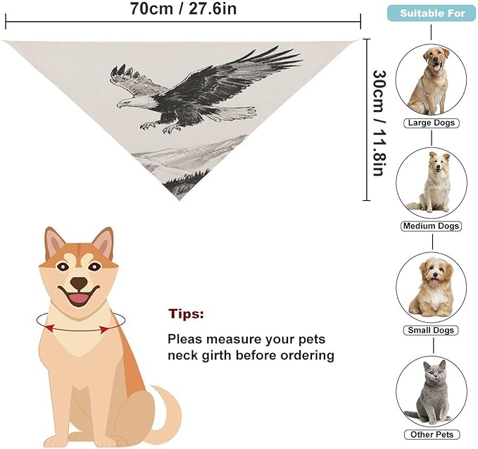 Dog Bandana Spring Pet Scarf Adjustable Triangle Soaring Eagle Printing Dog Bib Washable Polyester Puppy Bandana for Small Medium Large Dogs Cat Birthday Party Supplies