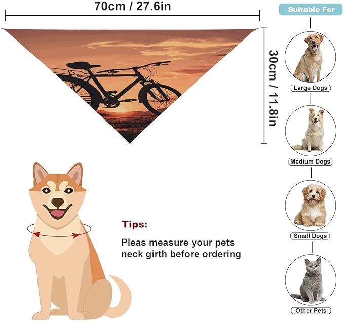 Dog Bandana Spring Pet Scarf Adjustable Triangle Road Bicycle Printing Dog Bib Washable Polyester Puppy Bandana for Small Medium Large Dogs Cat Birthday Party Supplies