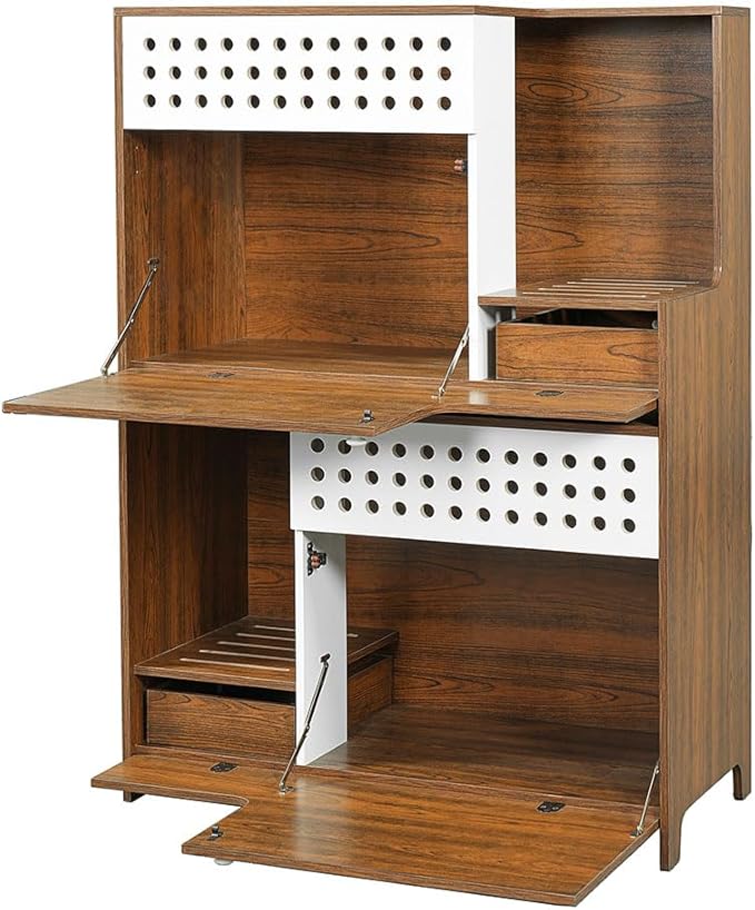 2 in 1 Cat Litter Box Enclosure Furniture, Double Hidden Litter Box Cabinet with Storage Shelf, Space Saving Wooden Cat House End Table for Indoor Use, Brown Natural,Brown