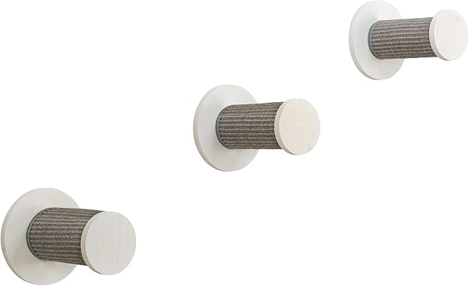 Trixie Cat Wall Furniture Set 3 - Cat Wall Scratcher and Climbing Shelves - Sisal Rope Scratching Posts - 3 Elevated Steps - Gray/White