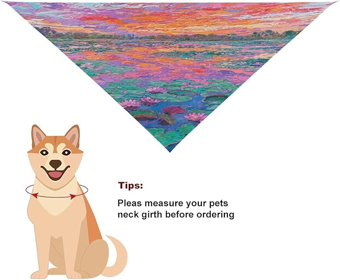 Dog Bandana Spring Pet Scarf Adjustable Triangle Monet Waterlily Printing Dog Bib Washable Polyester Puppy Bandana for Small Medium Large Dogs Cat Birthday Party Supplies