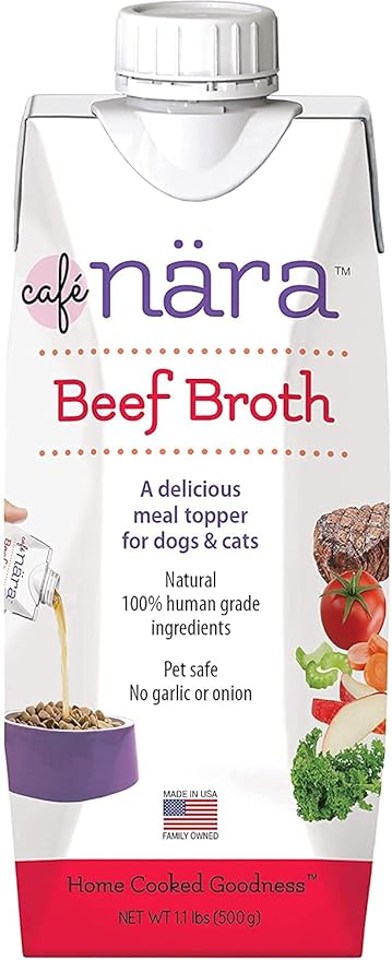 Café Nara Grain-Free Beef Bone Broth Wet Food Topper for Dogs & Cats - 100% Natural, Healthy Hydration - 1.1 lbs (Pack of 12)