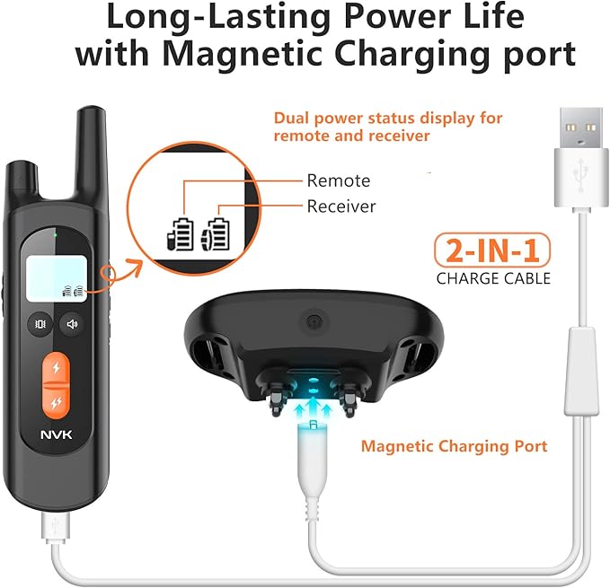 NVK Shock Collar for 2 Dogs, Dog Training Collar with Remote for Small Medium Large Dogs, Rechargeable Dog Shock Collar with Shock, Vibration, Beeps Modes, IPX7 Waterproof, Range up to 1600Ft