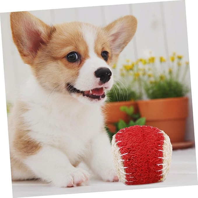 SOLUSTRE 2pcs Dog Chew Natural Loofah Tennis Balls Sturdy Puppy Chewing Training Interactive Pet Chew Supplies for Dogs Random Color
