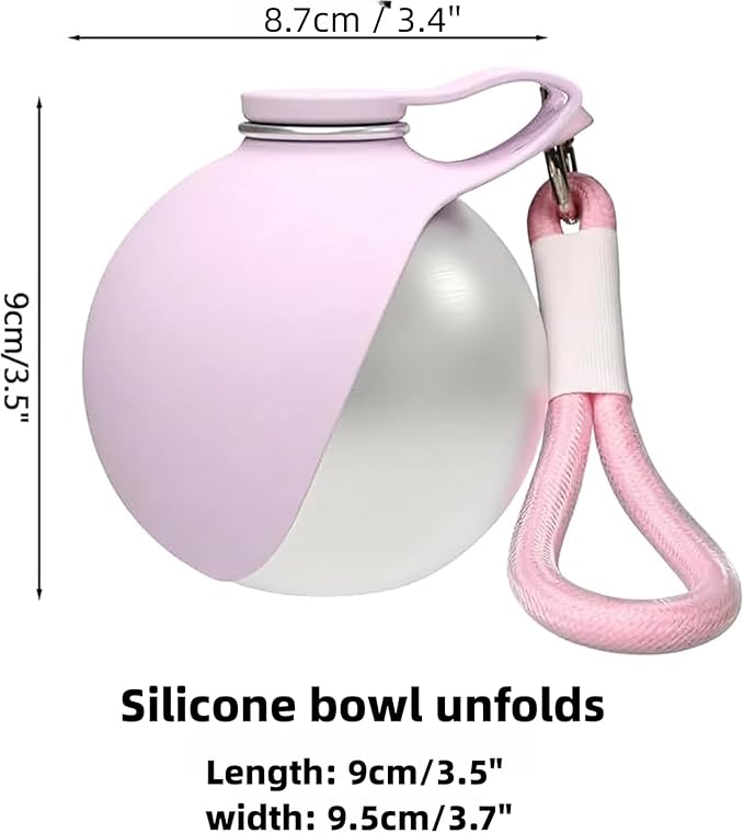Pet Printed Stainless Steel Water Bottle (285 ml) for Dog and Cats Supplies, Outdoor Dog Walking Foldable Portable Water Cup, Pet Water Bottle (Pink)