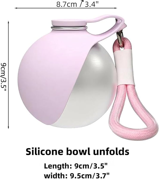 Pet Printed Stainless Steel Water Bottle (285 ml) for Dog and Cats Supplies, Outdoor Dog Walking Foldable Portable Water Cup, Pet Water Bottle (Pink)