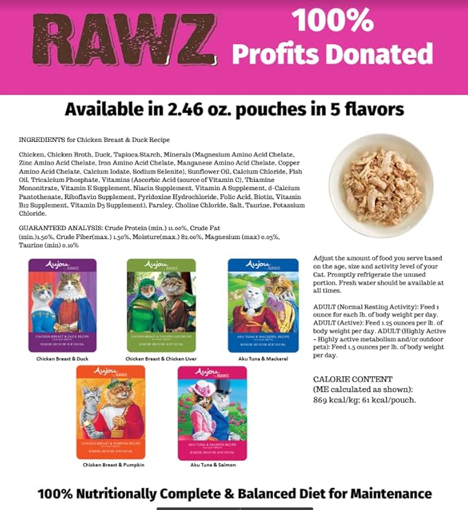 Rawz Aujou Chicken Breast & Pumpkin Cat Food 8 Pouches/2.46 oz