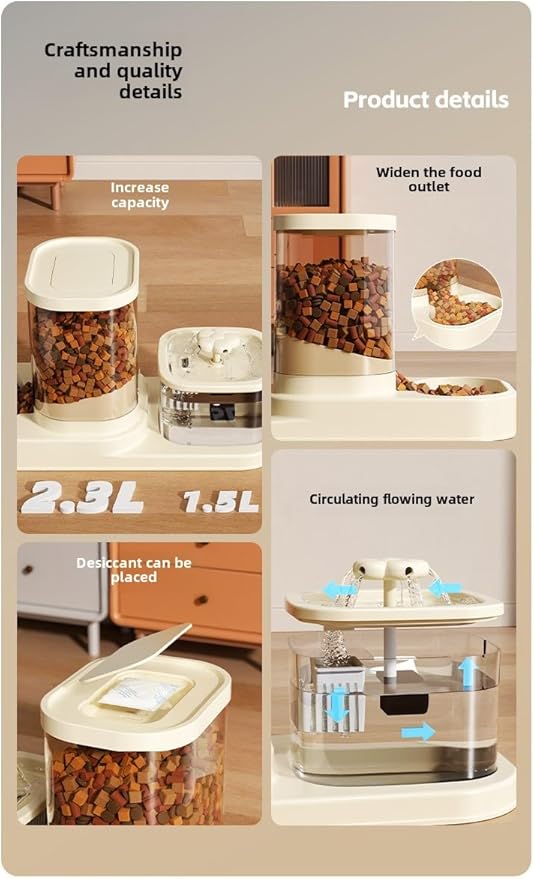 Automatic Cat Food Feeder and Water Circulation Drinker 2-in-1 Set Large Capacity Drinker Suitable for Pet Dogs, Puppies, Kittens