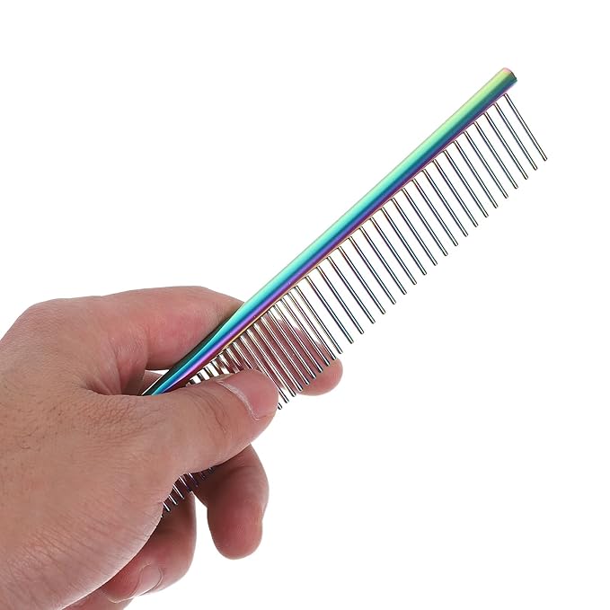 2pcs Stainless Steel Pet Combs with Rounded Fine Teeth, Multi-purpose Metal Dog and Cat Grooming Brushes for Dematting and Tangle Removal, Suitable for Long and Short Hair Pets