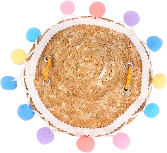 Abaodam Pet Straw Hat with Lace S Pattern, Woven Knitted Straw Cap, Funny Photo Prop for Small Dogs, Cute Pet Supplies for Outdoor and Home Use