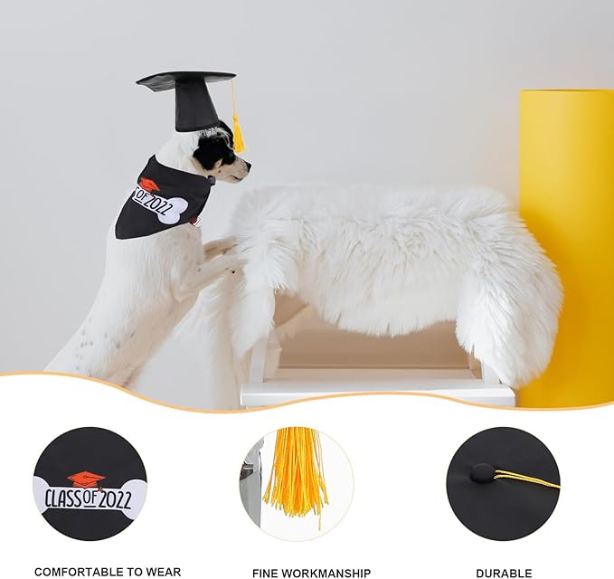 VOSAREA Pet Graduation Doctoral Cap and Chic Bandana Set for Dogs, 2pcs Black Tassel Hat with Multi-Purpose Triangle Saliva Towel, Party Supply for Dog Graduation Celebration