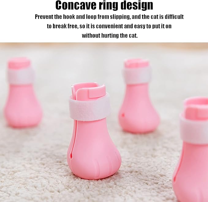 Anti Scratch Cat Shoes, 4pcs Anti Scratch Cat Foot Covers Adjustable Silicone Pet Cat Protector for Bathing Anti Off Claw Shoes Boots Cover()