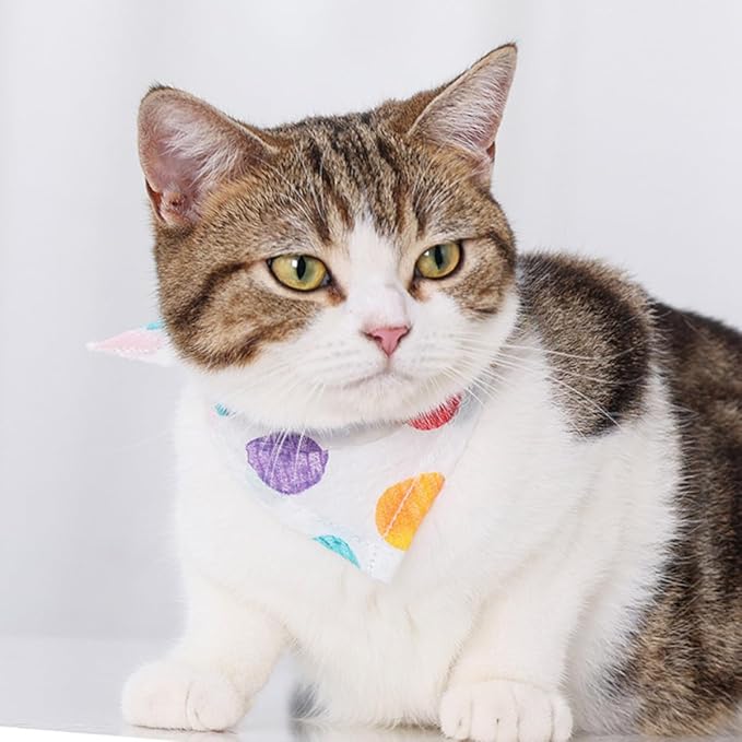 Uonlytech Pet Cotton Dog Bandana Bib Breathable Washable Saliva Towel Small Rainbow Polka Dot Triangle Scarf Summer Pet Supply for Cats and Dogs