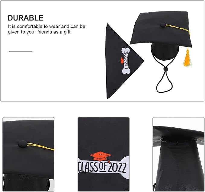 VOSAREA Pet Graduation Doctoral Cap and Chic Bandana Set for Dogs, 2pcs Black Tassel Hat with Multi-Purpose Triangle Saliva Towel, Party Supply for Dog Graduation Celebration