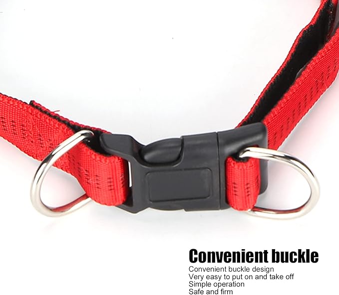 Heavy Duty Dog Leash Collar Set, Adjustable Nylon Leash with Soft PP Handle, Durable Rope Leash Collar for Small Medium Large Dogs, Pet Supply with Elastic Shock (Red)