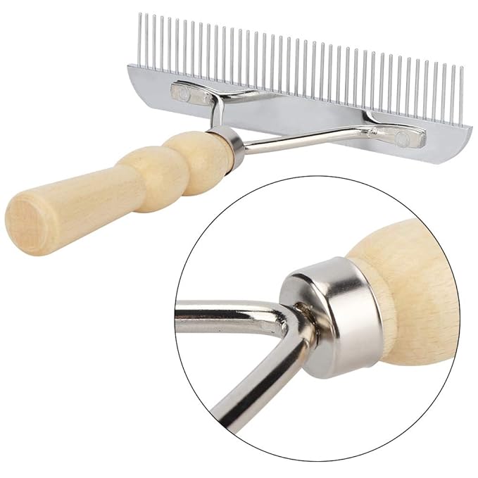 Dog Rake, Combs Removal Tool with Wooden Handle Undercoat Brush for Dogs Grooming Tool Useful Cleaning Brush Cleaning Supply Dog Rake, Pet Hair Comb Reusable Pet Hair