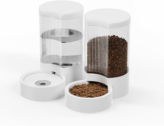 Pet Feeder and Water Dispenser Automatic for Dogs Cats,Waterer and Gravity Food Feeder for Small & Medium Dogs Cats Puppies,6-Pound Food,1-Gallon Water, Easily Clean (White)