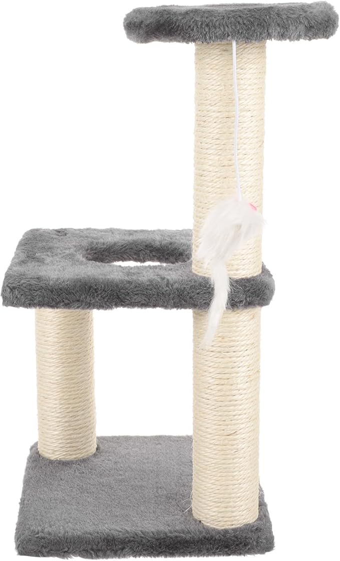 BESTonZON Multi-Layer Sisal Cat Scratcher with Mouse Three-Tier Sturdy Kitten Climbing Tower Gray Cat Scratch Post for Indoor and Daily Use