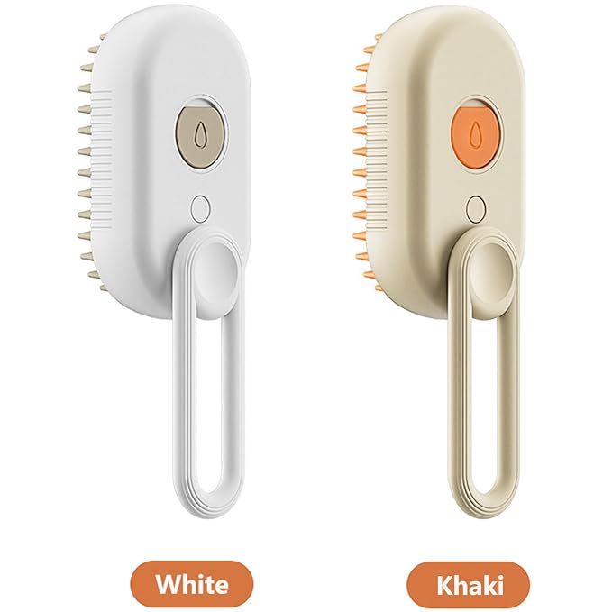 Rechargeable Steamy Brush for Shedding, Pet Grooming and Massage - Removes Tangles, Static, and Flying Hair from Long and Short Fur on Dogs and Cats (White)