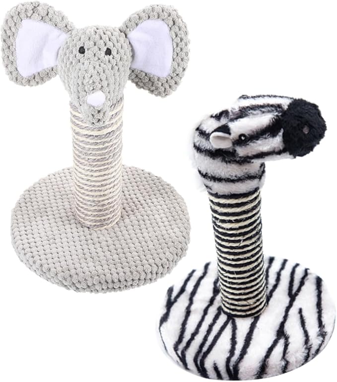 Homoyoyo 2pcs Small Elephant Zebra Pattern Cat Scratching Post Climber with Sisal Rope Floor Scratching Pole for Kitten Indoor Play and Rest