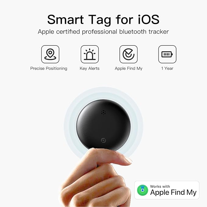 RAINDROPS Air Tracker Tags 4 Pack, Bluetooth Tracker Works with Apple Find My, Item Finder for Keys, Luggage, Backpack, Pets (iOS Only, Black, 4 Pack)