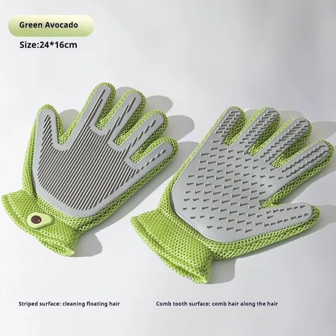 2-in-1 Pet Grooming Glove for Cats and Dogs, Double-Sided Hair Removal & Massage Glove, Anti-Scratch Cleaning Brush for Shedding, Soft Silicone Pet Hair Remover Mitt for Home Grooming (Green)